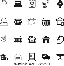estate vector icon set such as: old, shipping, customer, square, person, pot, tree, board, delivery, contour, set, style, van, furniture, flowerpot, smart, panel, people, wash, cell, texture, faucet