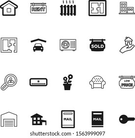 estate vector icon set such as: botanical, couch, armchair, hotel, tool, shopping, label, computer, offer, search, plant, secure, decoration, steam, radiator, page, car, transportation, price