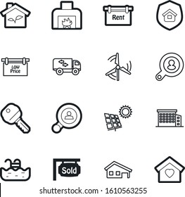 estate vector icon set such as: delivery, logo, urban, exterior, quick, fast, ladder, family, moving, protect, rotating, emotion, transportation, factory, pool, turbine, solar, template, sweet, text