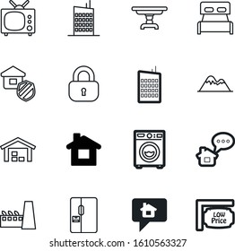 estate vector icon set such as: picnic, guard, insurance, antique, shipment, nature, bedroom, view, circle, technology, wood, mountains, red, antenna, front, shipping, icebox, shield, refinery, media