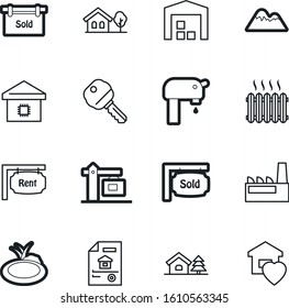 estate vector icon set such as: adventure, mountains, warehouse, lifting, pond, decorative, environment, password, tap, lake, document, grass, heat, stones, access, architecture, modern, clean, heart