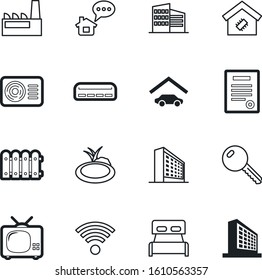 estate vector icon set such as: grey, wireless, panel, picket, travel, chip, box, residential, new, notification, mortgage, industrial, screen, key, wood, button, decorative, television, security