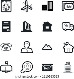 estate vector icon set such as: postage, wind, conservation, circle, contact, technology, agreement, mill, broker, avatar, hotel, signature, trailer, van, clothes, propeller, mountain, moving