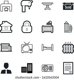 estate vector icon set such as: vent, wall, avatar, conditioner, tourist, flow, newborn, plumbing, legal, appliance, device, structure, cot, drink, park, password, faucet, light, decor, picnic