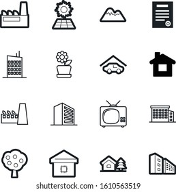 estate vector icon set such as: video, panel, build, agriculture, paper, style, wooden, antique, mountains, work, smart, landscape, structure, contract, chip, mountain, garage, electronic, internet
