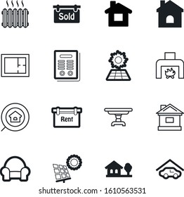 estate vector icon set such as: nature, work, temperature, fire, door, fireplace, hot, site, document, architect, comfort, find, garage, decor, warm, decoration, stamp, fireplaces, set, burn, wood