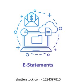 E-statement Concept Icon. Mail Notification Idea Thin Line Illustration. Payment Confirmation. Cloud Computing. Data Storage. Vector Isolated Outline Drawing