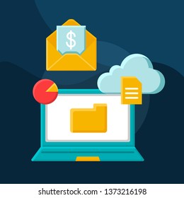 E-statements Flat Concept Vector Icon. Internet Banking Receipt Cartoon Color Illustrations Set. Electronic Bank Statement. Financial Transaction. Mail Notification. Isolated Graphic Design Element