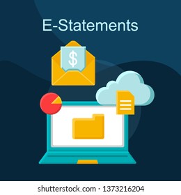 E-statements Flat Concept Vector Icon. Internet Banking Receipt Cartoon Color Illustrations Set. Electronic Bank Statement. Financial Transaction. Mail Notification. Isolated Graphic Design Element