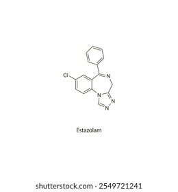 Estazolam flat skeletal molecular structure Benzodiazepine drug used in Insomnia treatment. Vector illustration scientific diagram.