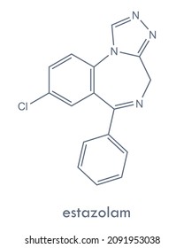 Estazolam structure. Benzodiazepine drug used to treat anxiety and insomnia. Skeletal formula.