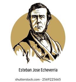 Esteban José Echeverría was an Argentine Unitarian politician, thinker, poet, writer and sociologist. Representative of Romanticism in Latin American literature. Hand-drawn vector illustration