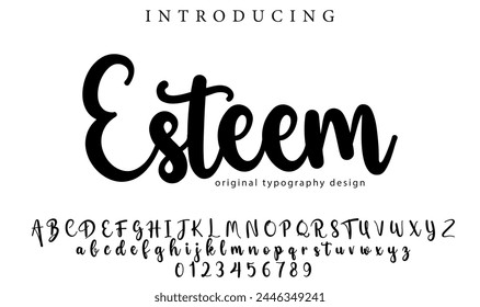 Esteem Font Pincel elegante pintado en mayúsculas letras de Vector, alfabeto, tipo de letra