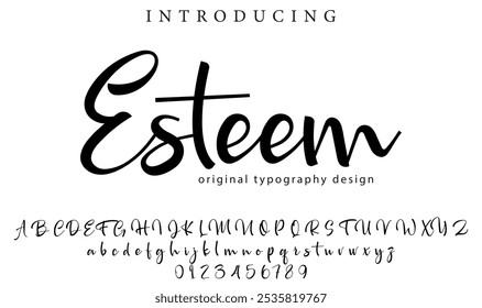 Esteem Font Pincel elegante pintado com letras maiúsculas vetoriais, alfabeto, fonte