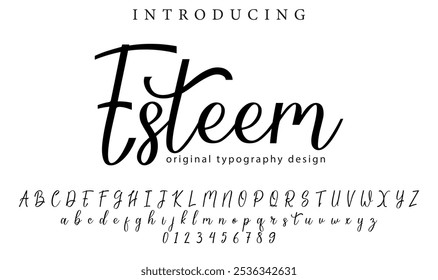 Esteem Font Pincel elegante pintado com letras maiúsculas vetoriais, alfabeto, fonte