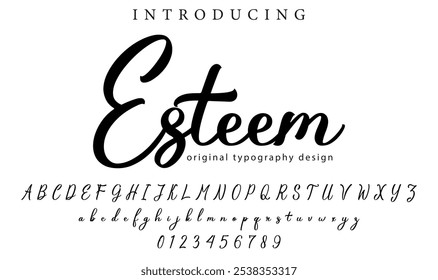 Esteem Font Pincel elegante pintado com letras maiúsculas vetoriais, alfabeto, fonte