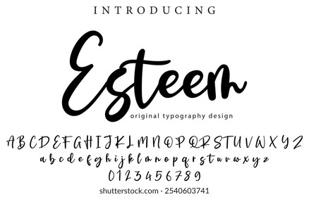 Esteem Font Pincel elegante pintado com letras maiúsculas vetoriais, alfabeto, fonte