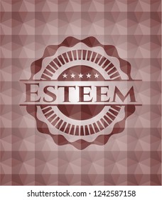 Esteem red seamless emblem with geometric background.