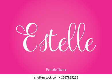 Estelle Female Name Cursive Calligraphy Text Inscription On Pink Background