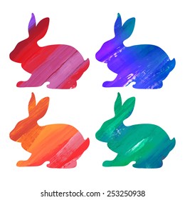 Ester color bunny set. Acrylic vector illustration 