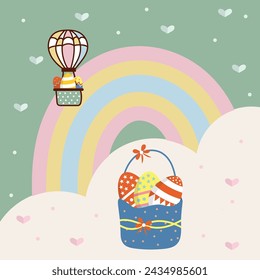 ester egg in the basket colorful eggs vector illustration parachute riding ester egg flying in the sky