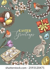 Ester greetings card template vector