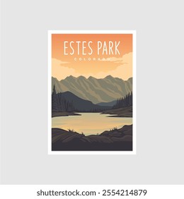 Estes National Park poster illustration, peak of mountain scenery poster design