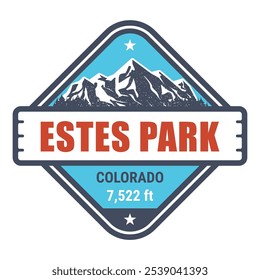 Estes Park, Colorado ski resort stamp, emblem with snow covered mountains, vector