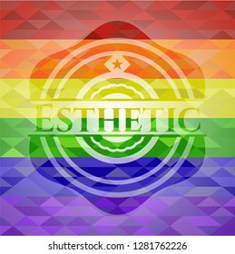 Esthetic emblem on mosaic background with the colors of the LGBT flag