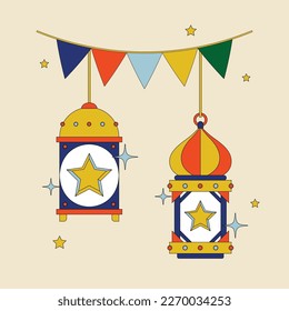 Esthetic  Fun ramadan design with retro style