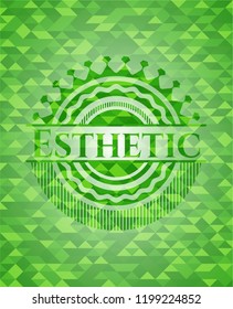 Esthetic green emblem. Mosaic background