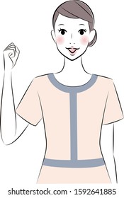 esthetician or therapist raises hand fist