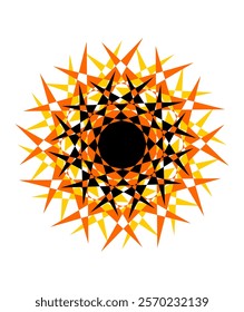 Símbolo estilo mandala nas cores amarelo laranja e preto