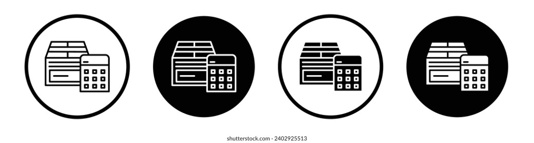 Kostenvoranschlag-Symbol-Set. Gesamtauslieferungskosten Vektorsymbol in schwarz gefüllter und umrissener Form.