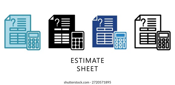 Hoja de estimación Multi Style Icon. Mini Ilustración Relacionada Con La Fiscalidad, Informe Financiero. Uso Para El Concepto Moderno, Ui, Web Ux Y Desarrollo De App.