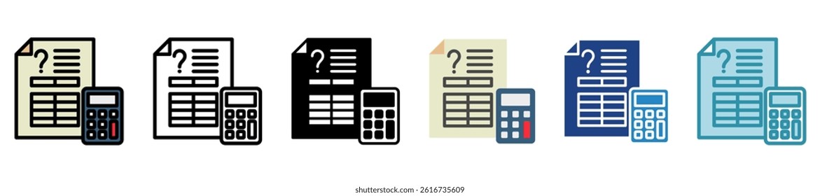 Estimate Sheet multi style, mini illustration icon set. outline, flat, glyph, line color. vector for UI, UX, app and web, digital or print, related to Taxation, finance, audit and more.