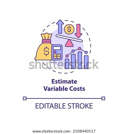 Estimate variable costs concept icon. Proportional growth. Startup budgeting abstract idea thin line illustration. Isolated outline drawing. Editable stroke. Roboto-Medium, Myriad Pro-Bold fonts used
