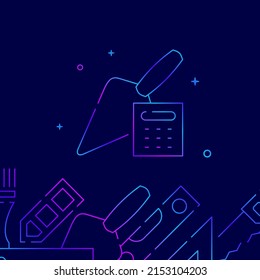 Estimate for the work of a bricklayer gradient line vector icon, simple illustration on a dark blue background, Working tools, handycraft, home renovation related bottom border.