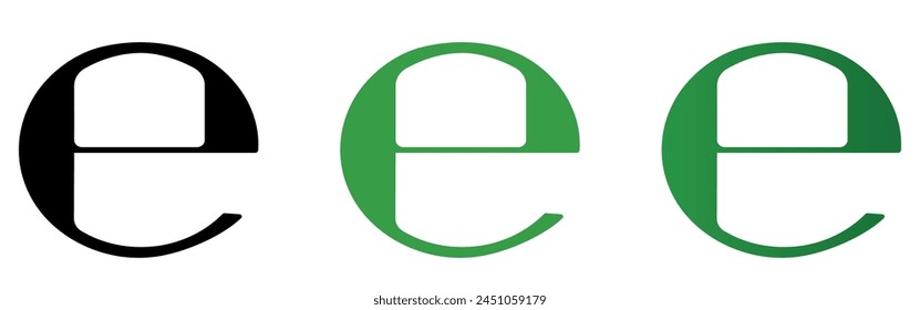 Estimated icon E for packages European standard. Symbol set e-mark in black and green gradient color.