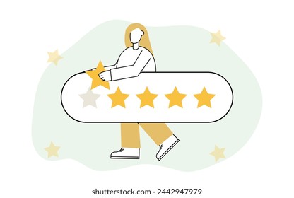 estimation. estimate. give a rating. vector. star. asterisks. a good assessment. on a white background. evaluation of the quality of the product and service. evaluation of the service.