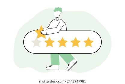 estimation. estimate. give a rating. vector. star. asterisks. a good assessment. on a white background. evaluation of the quality of the product and service. evaluation of the service.