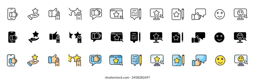 Colección de iconos de estimación. Lineal, silueta y estilo plano. Iconos vectoriales