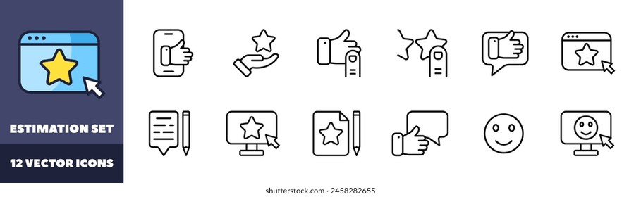 Conjunto de iconos de estimación. Estilo lineal. Iconos vectoriales