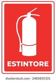 "estintore" means fire extinguisher in italian. Icon of fire extinguisher isolated. Fire danger. Symbol of fire protection. Sign firefighting on red background. EPS 10