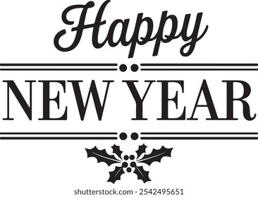 estive "Happy New Year" text set against a bright white background, symbolizing celebration and new beginnings.
