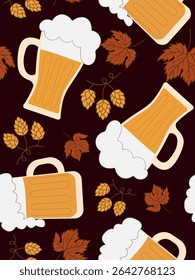 estive harvest background with frothy beer mugs hops and colorful fall foliage ideal for pubs breweries and seasonal marketing materials