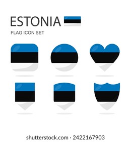 Estonia 3d flag icons of 6 shapes all isolated on white background.