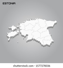 Estonia 3d map with borders of regions. Vector illustration