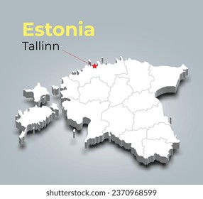 Estonia 3d map with borders of regions and it’s capital