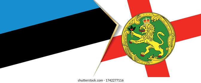 Estonia and Alderney flags, two vector flags symbol of relationship or confrontation.